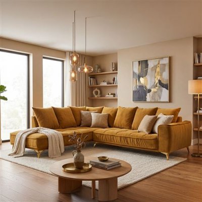 MAISON AUBERTIN Canap&eacute; Velours Angle Gauche Jaune Altamo - 4 Places - Jaune