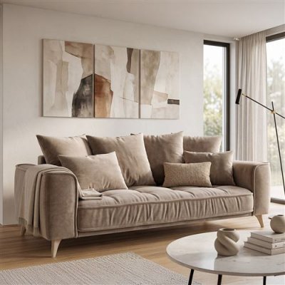 MAISON AUBERTIN Canap&eacute; Velours droit Beige Altamo - 2 Places - Beige