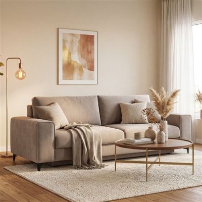 MAISON AUBERTIN Canap&eacute; Velours Droit Beige Fiesole - 3 Places