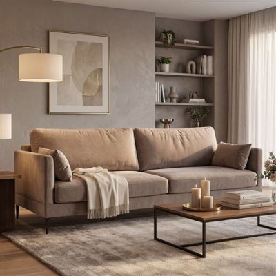 MAISON AUBERTIN Canap&eacute; Velours droit Beige Splendido - 3 Places