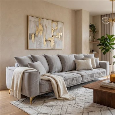 MAISON AUBERTIN Canap&eacute; Velours Droit Gris Clair Altamo - 4 Places - Gris clair