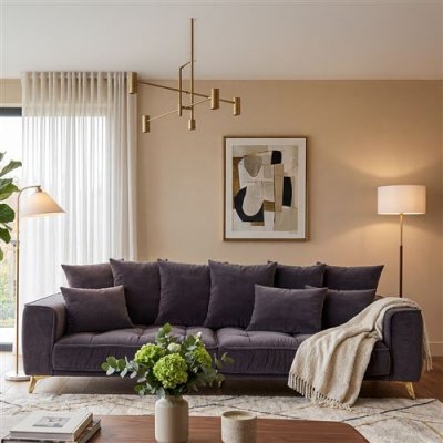 MAISON AUBERTIN Canap&eacute; Velours Droit Gris Fonc&eacute; Altamo - 4 Places - Gris fonc&eacute;