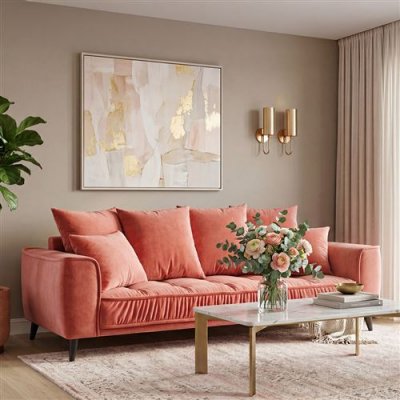 MAISON AUBERTIN Canap&eacute; Velours Droit Rose Altamo - 3 Places