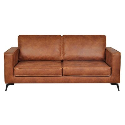 MILIBOO Canap&eacute; vintage 3 places cuir marron cognac aspect vieilli et m&eacute;tal noir SONNY