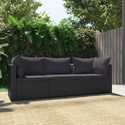 VIDAXL Canap&eacute;s de jardin 3 pcs avec coussins R&eacute;sine tress&eacute;e Noir  n/a