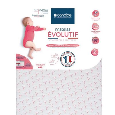 CANDIDE  Matelas Evolutif d&eacute;houssable pour lit 60x120 cm 