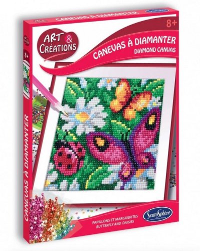 SENTOSPHERE Canevas &agrave; diamanter papillons et marguerites SentoSph&egrave;re
