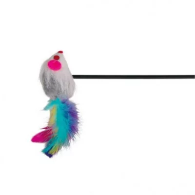 TRIXIE Canne &agrave; p&ecirc;che souris en plastique/peluche, catnip 50 cm