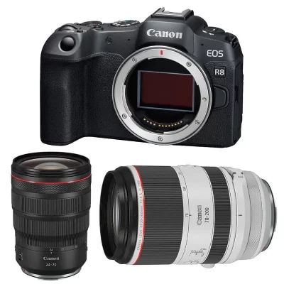 CANON  appareil photo hybride eos r8 + rf 24-70mm f/2.8 l is usm + rf 70-200mm f/2.8 l is usm