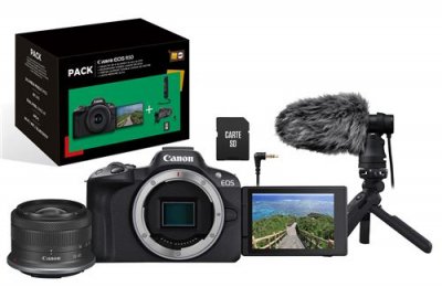 CANON  EOS R50 + RF-S 18-45mm f/4.5-6.3 IS STM + Micro + Trepied + Telecommande + carte SD + Chargeur