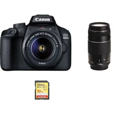 CANON  Reflex EOS 4000D avec Objectif EFS 1855mm III, 18 MP, Noir