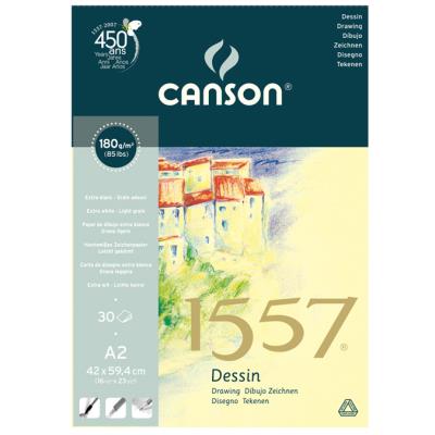 CANSON  1557 Grain L&eacute;ger 180g/m&sup2;, bloc coll&eacute; petit c&ocirc;t&eacute; 42 x 59,4cm
