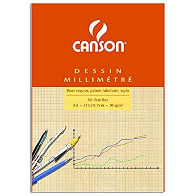 CANSON  - Bloc 50 feuilles de papier millim&eacute;tr&eacute; bistre A4 - 90g/m&sup2;