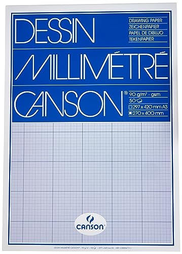 CANSON  - Bloc 50 feuilles de papier millim&eacute;tr&eacute; bleu A3 - 90g/m&sup2;