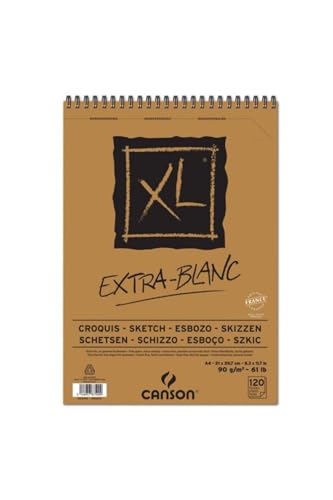 CANSON  - Bloc spiral&eacute; XL Extra White A4 - 90 g - 120 feuilles.