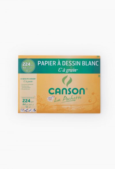 CANSON  Pochette De 12 Papier &Agrave; Dessin "C" &Agrave; Grain A4 224 G/M2