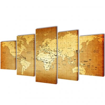 VIDAXL Canvas muurdruk print set wereldkaart 100 x 50 cm241596 