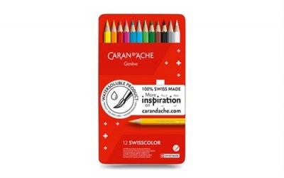 CARAN D ACHE  Etui m&eacute;tal de 12 Crayons de couleur Swisscolor Assortis