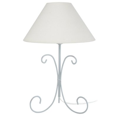 TOSEL CARCASSONNE - Lampe de chevet colonne m&eacute;tal blanc et &eacute;cru