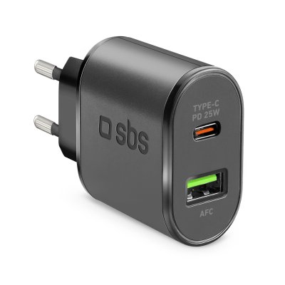 SBS Cargador viaje  1x usb type c pd 25 w + 1x usb afc TETRPD25W