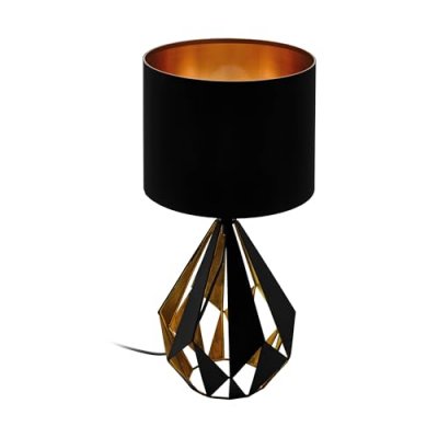 EGLO Carlton lampe de table avec abat-jour rond noir, cuivre
