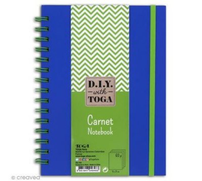 TOGA Carnet &agrave; spirales bicolore - 60 pages - Bleu et vert - 15 x 21 cm
