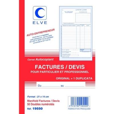 GENERIQUE Carnet de factures/devis - ELVE - A5 - 50 feuilles - En double