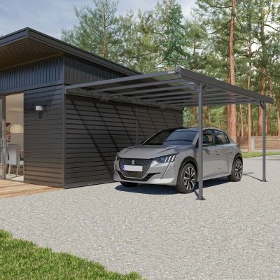 TRIGANO Carport adoss&eacute; aluminium  - Mistral Wall - 15 m&sup2; - Gris