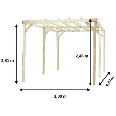 HABRITA Carport Autoclav&eacute; toit plat sans couverture - S.h.t. : 14,91 m2