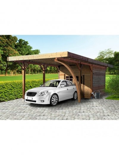 SOLID Carport avec remise bois Cust, toit plat 14.58 m&sup2;