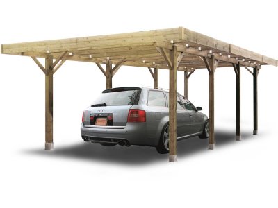 SOLID Carport bois autoclave, 6x5m, abri pour 2 voitures, , pas cher
