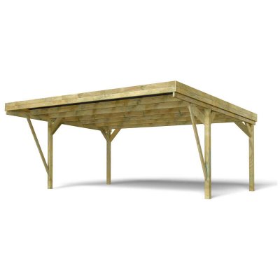 CERLAND Carport bois trait&eacute; DOUBLE VICTOR DESIGN 2 voitures 6,04x5,12x2,74m