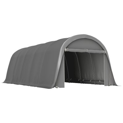 OUTSUNNY Carport Porte Roulante Pe Et Acier Galvanis&eacute; Gris Fonc&eacute;