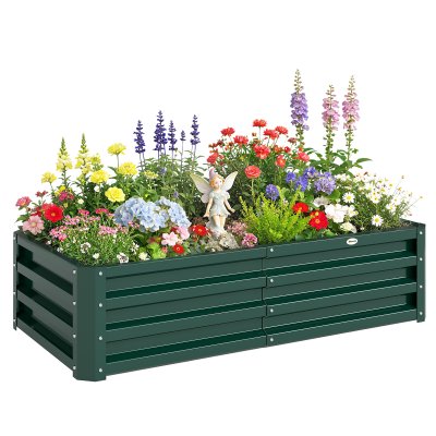 OUTSUNNY Carr&eacute; potager de jardin dim. 120l x 60l x 30h cm t&ocirc;le d'acier ondul&eacute;e vert