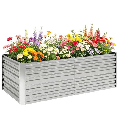 OUTSUNNY Carr&eacute; potager de jardin renforc&eacute; - dim. 180l x 90l x 59h cm - t&ocirc;le d'acier ondul&eacute;e galvanis&eacute;e