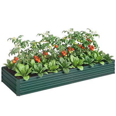 OUTSUNNY Carr&eacute; potager de jardin t&ocirc;le d'acier ondul&eacute;e vert fonc&eacute;