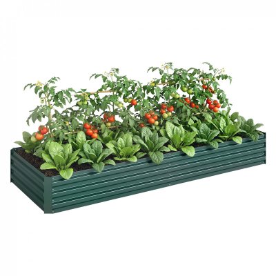 OUTSUNNY Carr&eacute; potager de jardin t&ocirc;le d'acier ondul&eacute;e vert fonc&eacute;