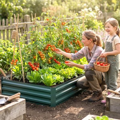OUTSUNNY Carr&eacute; potager de jardin t&ocirc;le d'acier ondul&eacute;e vert fonc&eacute;