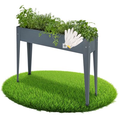 TECTAKE Carr&eacute; Potager sur pied CALENDULA avec trou de drainage 98,5x26x82,5cm - gris anthracite