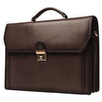 KATANA Cartable refente de cuir de vachette 2 soufflets K 63025 - Chocolat