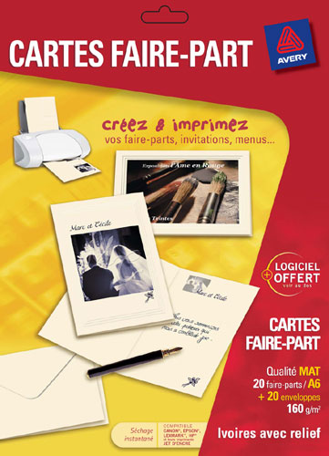 AVERY Carte  20 Cartes faire-part ivoire