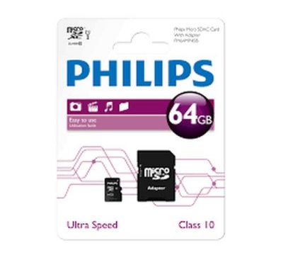 PHILIPS Carte M&eacute;moire Micro SD  Class 10 64 Go 