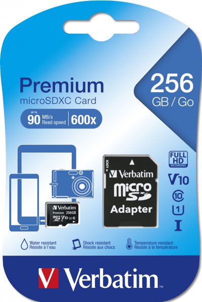 VERBATIM Carte micro SDXC 256 Go + adaptateur 44087 