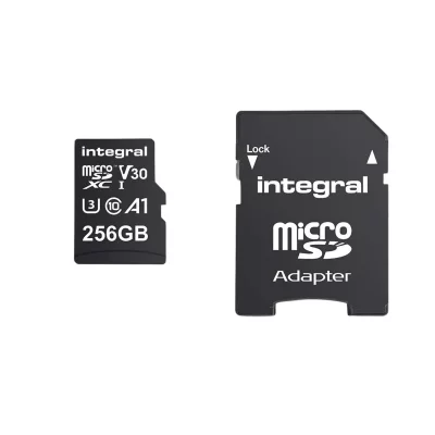 INTEGRAL Carte Micro SDXC + adaptateur - 256Go - V30 - U3 - A1 - Class 10