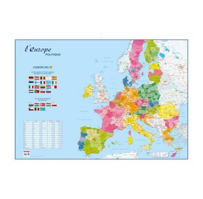 BOUCHUT Carte murale Recto/Verso - Monde/Europe - 98 x 138 cm - Bleu -