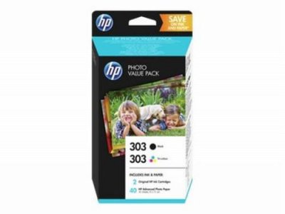 HP Cartouche d'encre  PACK 303 4 COULEURS + 40 FEUILLES A6 PAPIER PHOTO