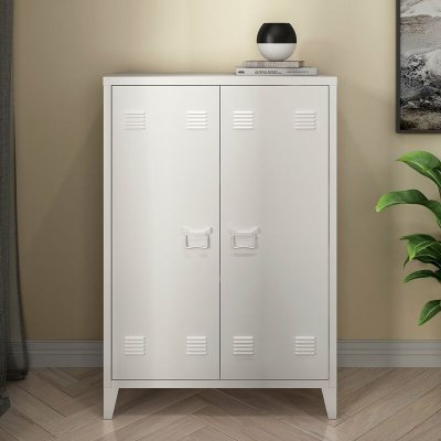 Casier de bureau m&eacute;tallique orip&auml;&auml; &agrave; 2 portes 110 x 75 x 33 cm blanc [en.casa]