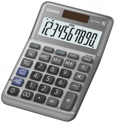 CASIO  Calculatrice de bureau MS-100F, 10 chiffres, argent