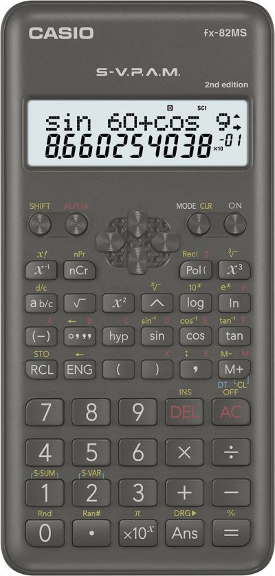 CASIO  FX-82MS-2 Calculatrice scientifique alimentation par pile, gris