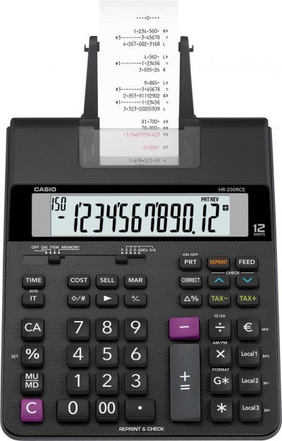 CASIO  HR200RCE Calculatrice d'Impression &Eacute;cran LCD &agrave; 12 Chiffres, Noir
